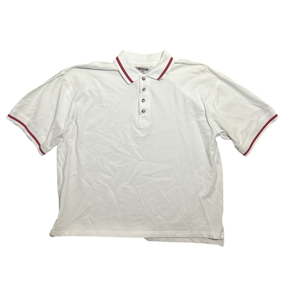 CHASE AUTHENTICS Men's XXL White Polo Shirt Red Trim Short Sleeve 100% Cotton
